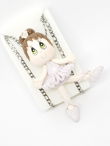 Collar Niña Bailarina Lila Pasta Francesa+cadena Inox Pf32 Color Plateado