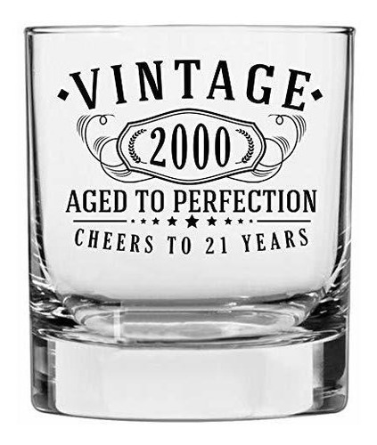 Vintage 2000 Vaso De Whisky Impreso De 10.25 Oz, 21 Cumpleañ