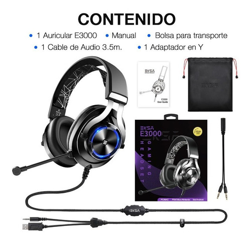 Auriculares Gamer Eksa E3000 Rgb Multiplataforma Pc Ps4 Xbox
