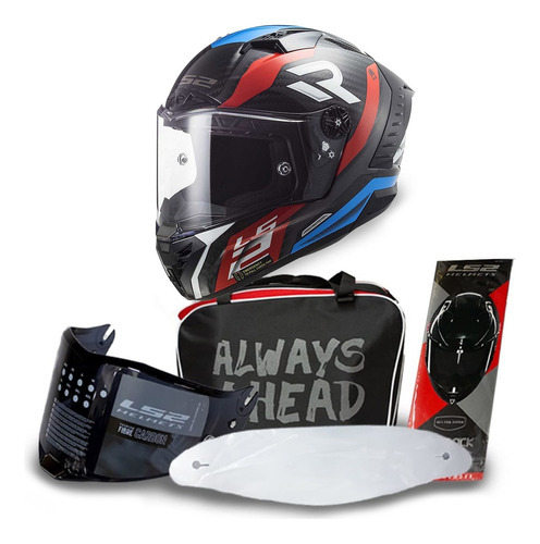 Casco Ls2 Ff805 Thunder C Carbon Supra, azul y rojo, talla L-G 59-60