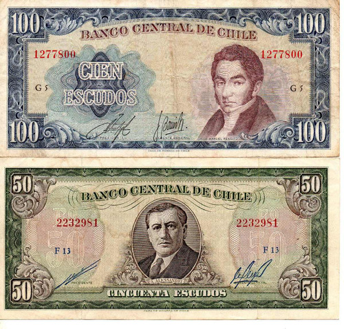 Pesos Chile Billetes Escudos Antiguos Colecion X2