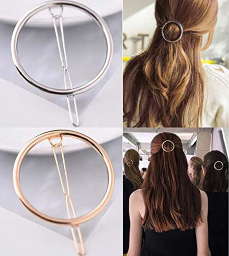 2 Horquillas Para El Pelo De Metal Con Círculos Geométricos