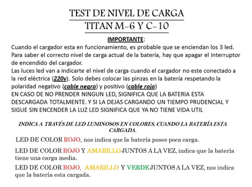 Cargador De Baterias Titan M-6 12 Volts Con Leds