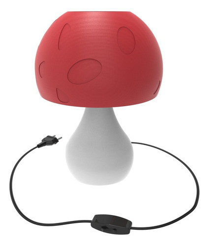 Luminária Cogumelo Vermelho E Branco Minimal De Mesa 25 Cm