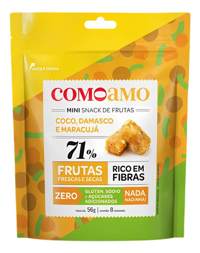 Snack Mini Damasco Coco E Maracujá Comoamo - 8 Unidades 56g