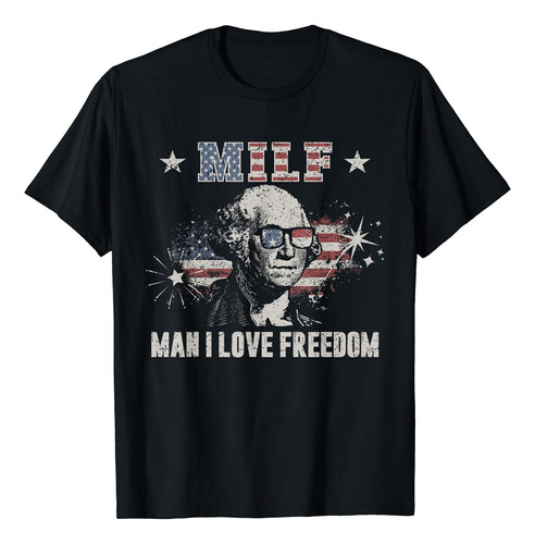 Funny 4 De Julio Milf Man I Love Freedom Usa Flag - Polera