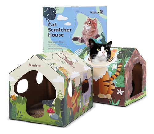 Juego De 2 Casas De Carton Para Gatos Juego De Casa Para Ras