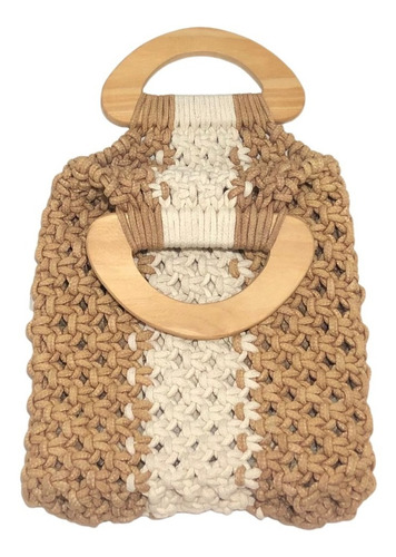 Cartera De Macramé Artesanal Con Manijas De Madera