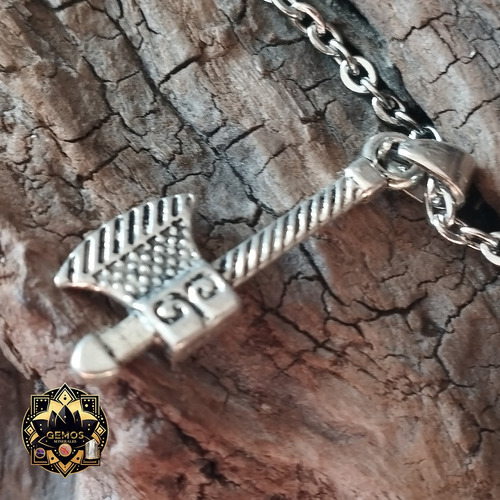 Collar Hacha Medieval Cadena 45cm Gemos Accesorios Plateado
