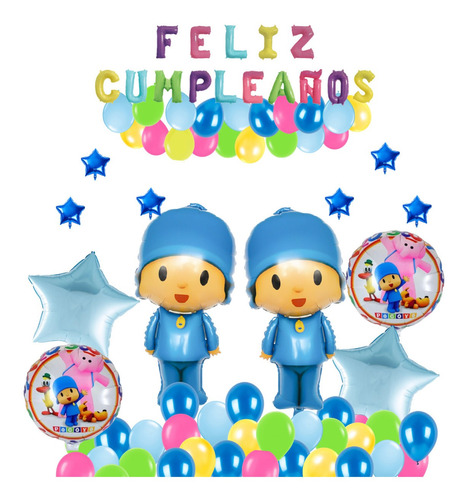 Decoración Fiesta Set Globos Feliz Cumpleaños Pocoyo Doble