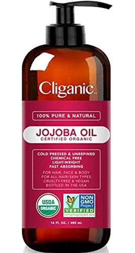Cliganic Usda Aceite De Jojoba Orgánico 100% Puro 16 Onzas