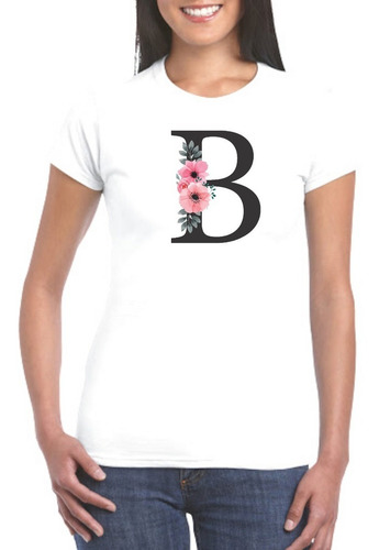Playera Blanco Inicial Letras Flores
