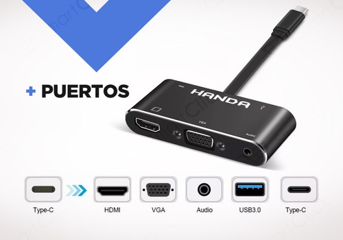 Adaptador Usb C Hdmi Vga Audio 3.0 Usb Carga 5 En 1 Mhl Otg Color Negro