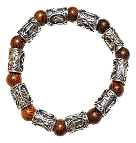 Pulsera Runas Vikingas, Madera Natural, Joyería Clásica