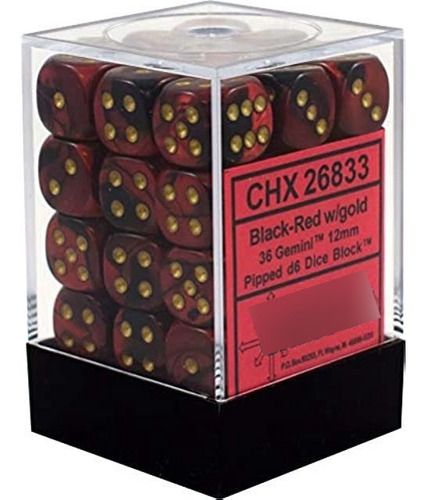 Chessex Gemini Opaco 0.472 in D6 Black-red Con Dice Block