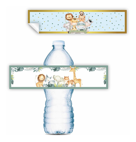 100 Etiquetas Para Botella De Agua Safari Personalizadas