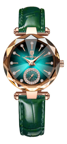 Reloj Impermeable Poedagar Diamond Quartz Para Mujer Color De La Correa Verde