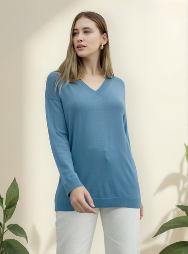 Sweater Escote V Largo Basico - Talle M A Xl