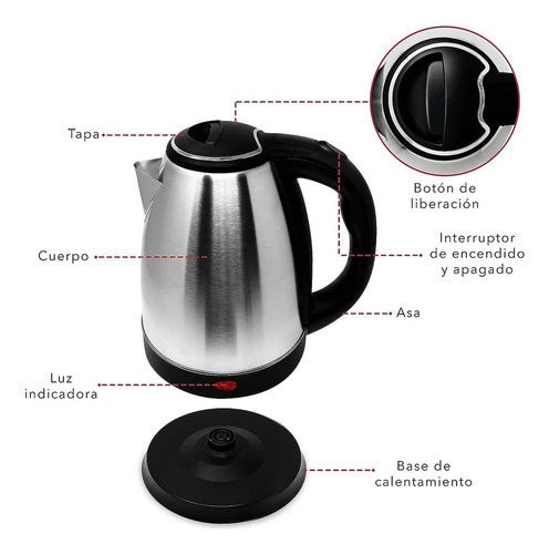 Hervidor 1000w 2 Litros Ideal Para Té Café Y Bebés Calientes Plateado