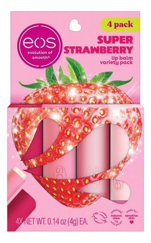 Eos Pack 4 Balsamos De Sabores Super Strawberry 24h