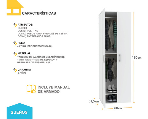 Imagen 3 de 6 de Clóset 2 Puertas Casa Lista® Sueños