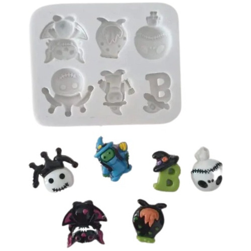 Molde Silicona 6 Figuras Halloween Bruja Muñeco Vudu