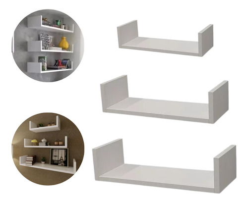 Kit 3 Prateleiras Gamer U Livros Decoração 40/30/20 Mdf Branco