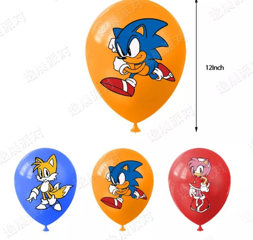 Set 12 Globos De Latex Temática Erizo Supersonico