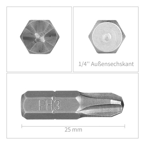 Pack 20 Ph3 25mm Extra Hard Con Vástago Hexagonal