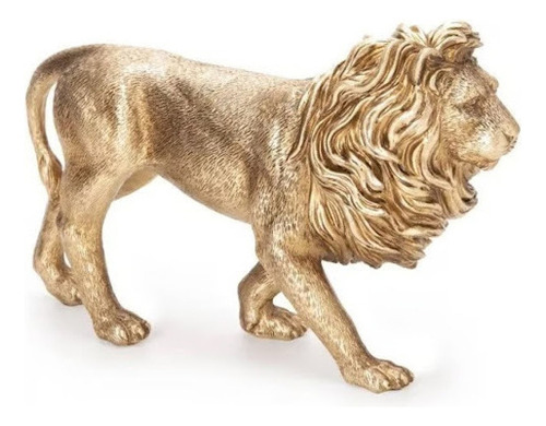 Escultura Decorativa Leão Dourado Em Poliresina Mart