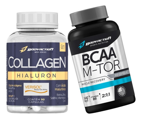 Colágeno Hidrolisado 90 Caps Ct-1 + Bcaa M-tor Body Action Sabor Sem sabor