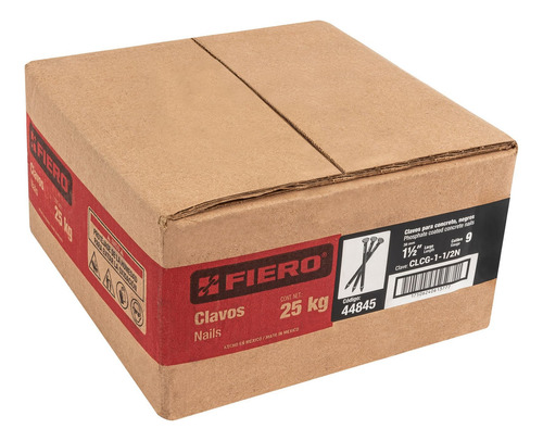 Clavo Para Concreto, 1-1/2, Negro, Caja De 25 Kg Fiero 44845