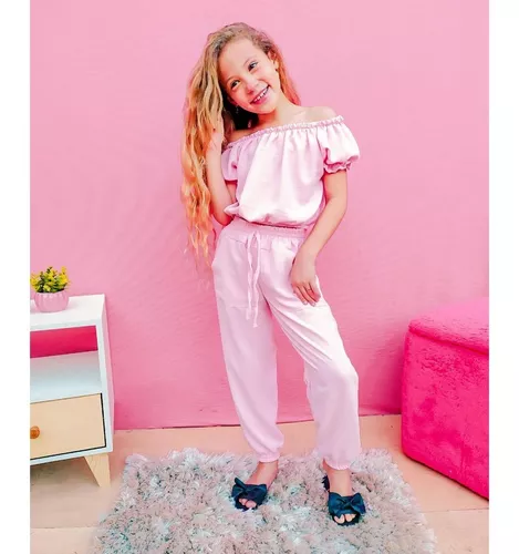 Conjunto Calça Infantil Com Cropped Moda Blogueirinha Luxo