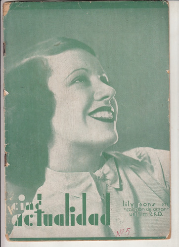 1936 Revista Cine Actualidad Nº 5 Uruguay Vintage Lily Pons 