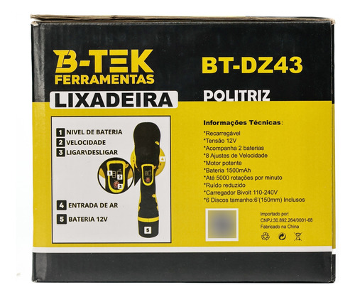 Politriz Automotiva Roto Orbital Sem Fio 12v B-tek Bt-dz43
