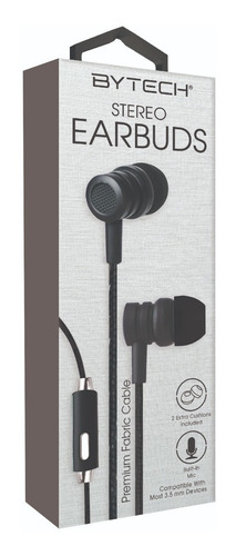 Imagen 2 de 2 de Audifono Manos Libres Bytech Con Microfono Negro Tejido
