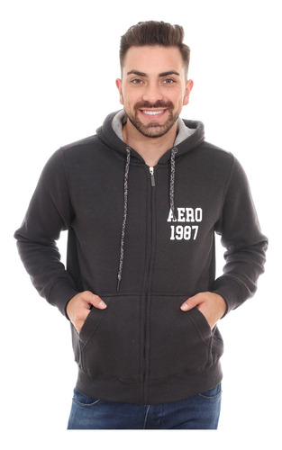 Moletom Aeropostale Canguru Full-zip Aero Back Chumbo