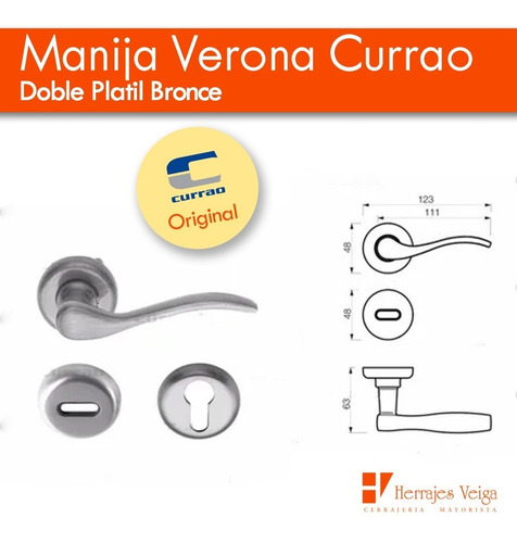 Imagen 5 de 7 de Manija Verona Currao Doble Br Platil Picaporte Puerta Elisse