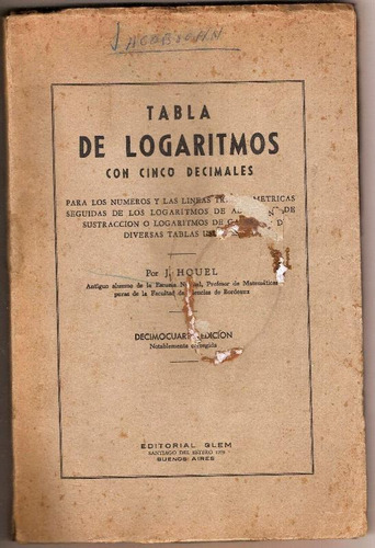Tabla De Logaritmos - Con 5 Decimales - Ed. Glem - 1957