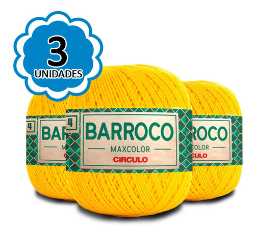 Imagem 1 de 1 de Kit 3 Barbante Barroco Maxcolor N4 200g 1289 Amarelo Canário
