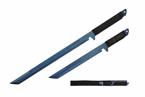 Espadas 68/46cm. Una Pieza Encordada Katana Samurai 2x Azul