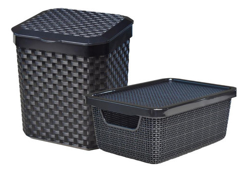 Cesto De Lixo Banheiro 5l Rattan + Organizador Jutta 2l