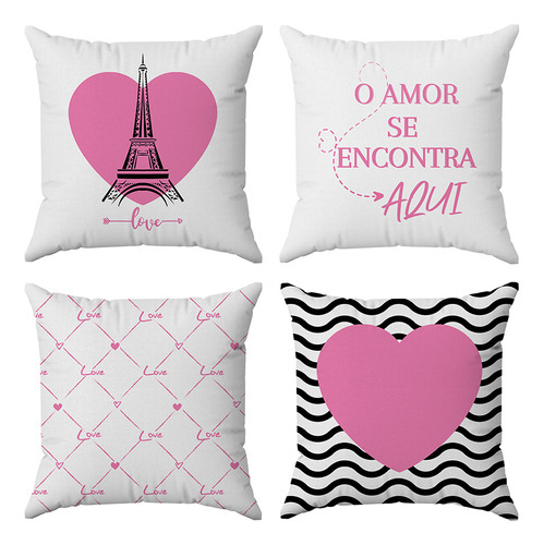 Kit Capas Almofadas Decorativas Love Paris 45x45 - Id Decor Cor Branco