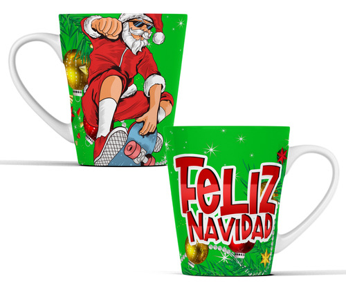 Taza Cónica 12 Oz Santa Claus Patineta, Para Regalo