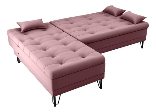 Sofá Cama Com Chaise 3 Lugares 2,00 Mts Nice Matrix Rosê