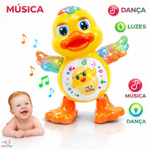Patinho Dançarino Musical Som Luz Amarelo Marca REDFIN Brinquedo Infantil