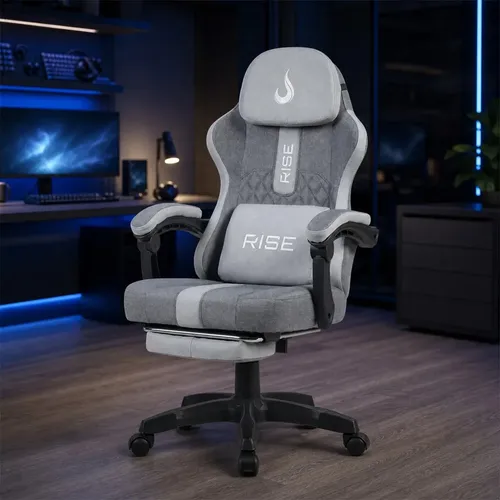 Cadeira Gamer Rise Mode Z11 Em Tecido Cinza Respirável E Apoio Para Pés Reclinavel Ergonomica