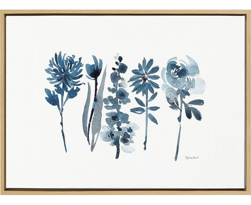 Kate And Laurel Sylvie Blue Blooms Framed Canvas Wall Art Po