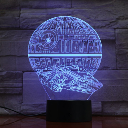 Lámpara Mesa 3d Estrella De La Muerte Base Negra + Control