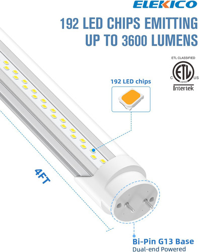 Paquete De 20 Bombillas Led T8 De 4 Pies, 24 W, 6500 K, Base